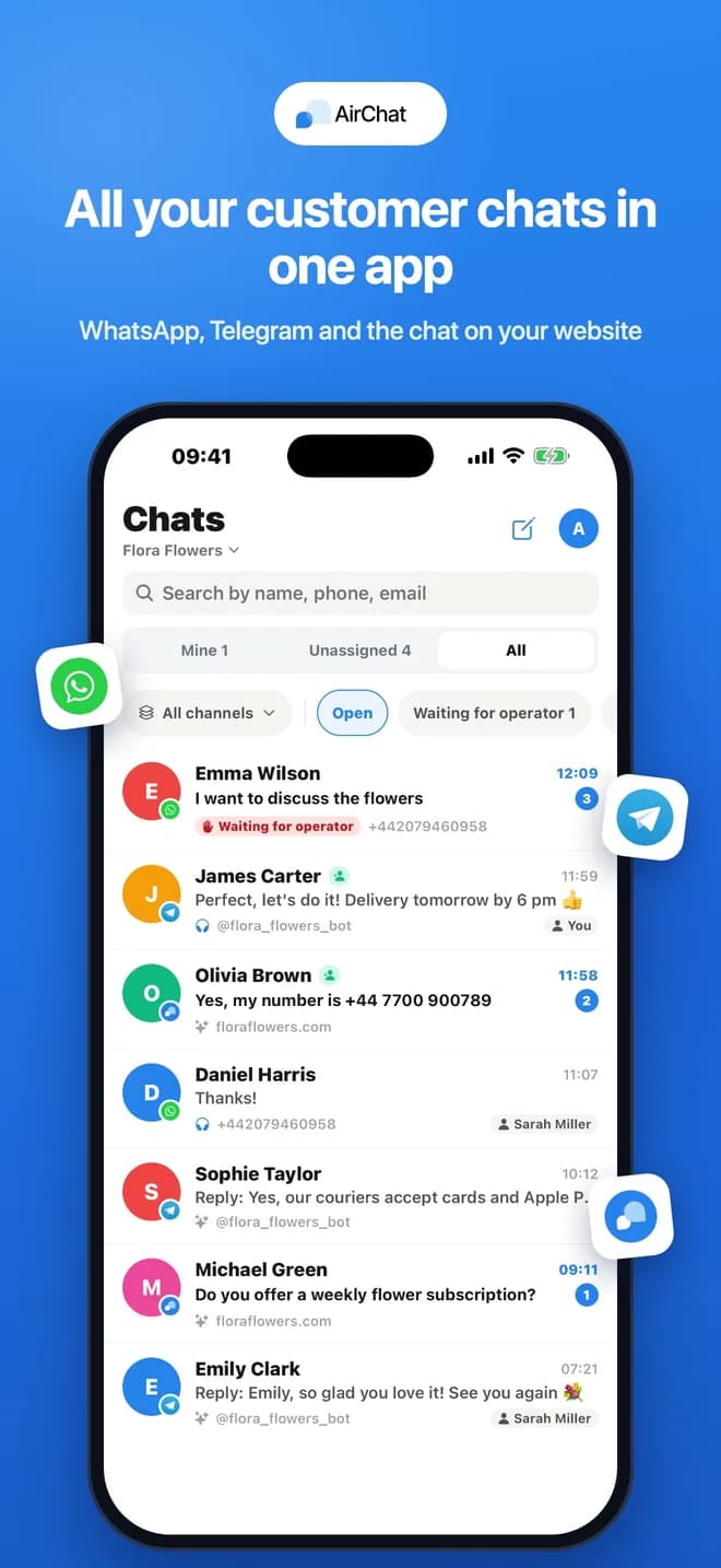 List of all customer chats