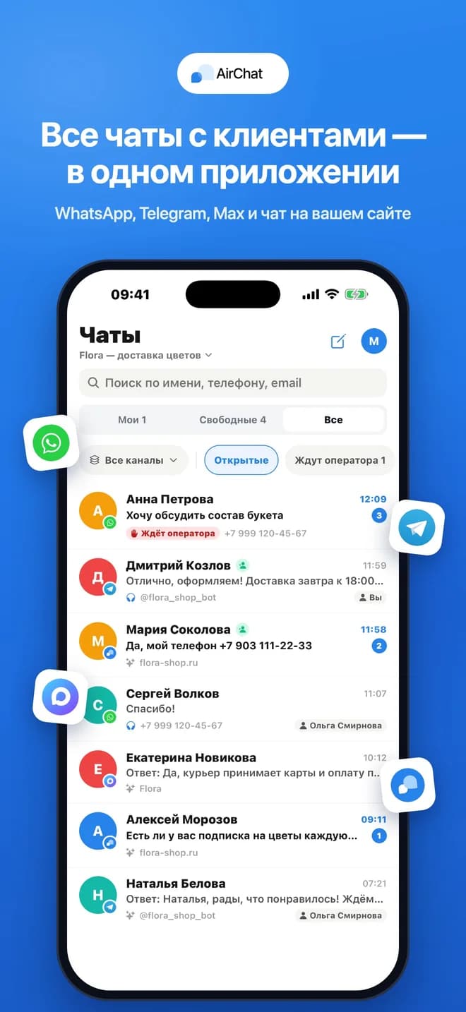 Список всех чатов с клиентами
