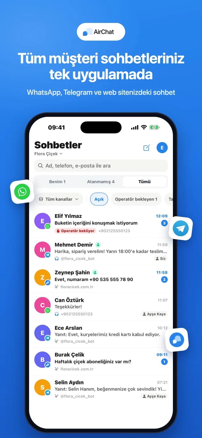 Tüm müşteri sohbetlerinin listesi