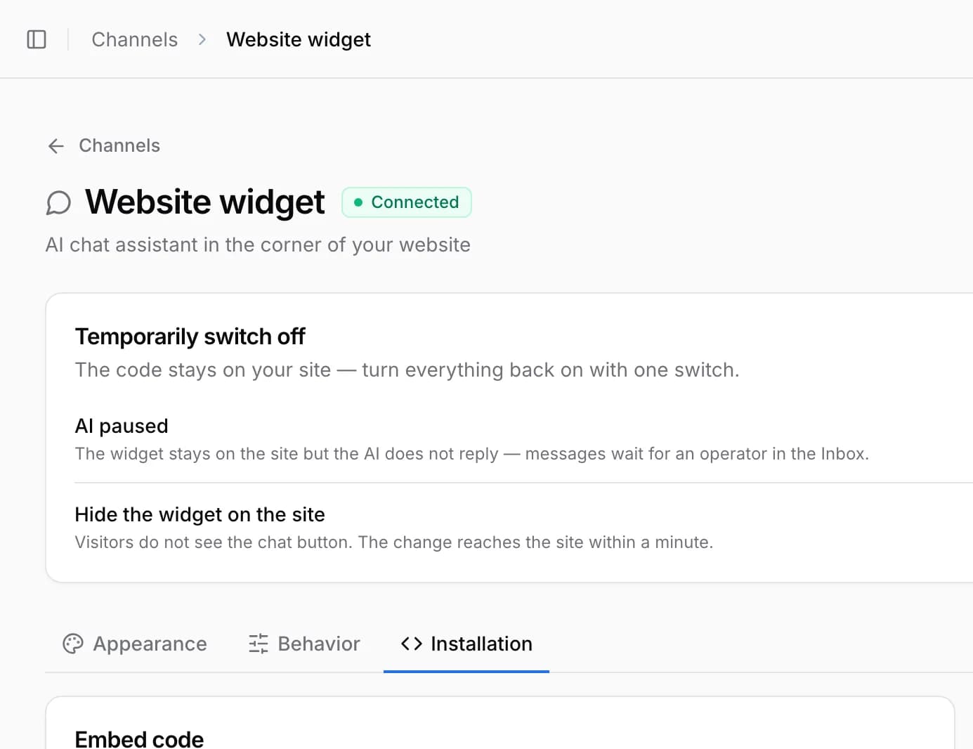 AirChat dashboard screenshot: Copy the code